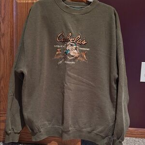 Cabela's Olive Green Crewneck Sweatshirt with Embroidered Game Bird